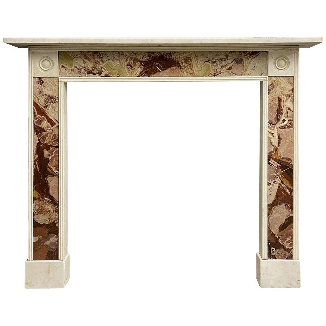 Antique English Regency Style Fireplace Mantel in Statuary and Jasper Marble