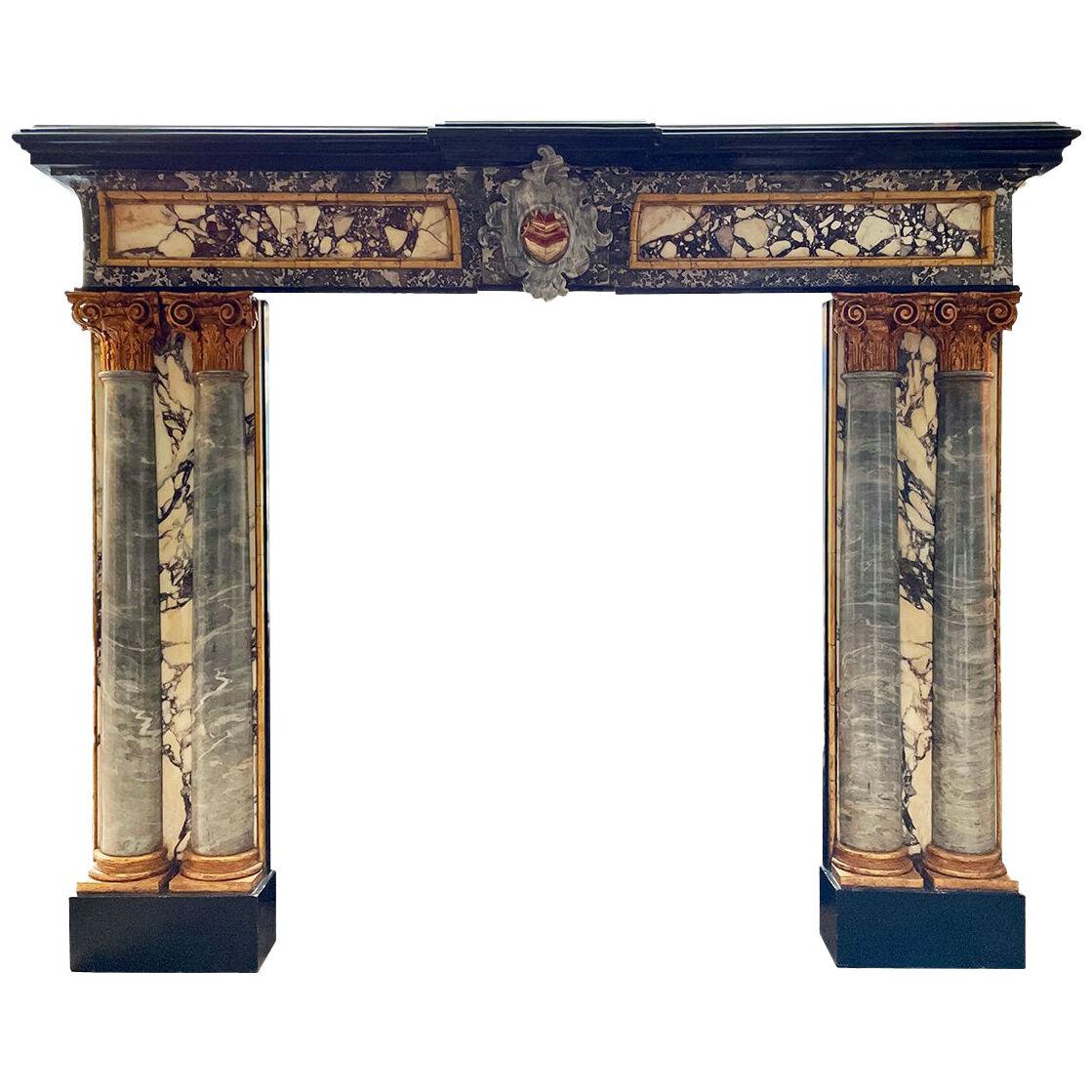 An Antique Italian Renaissance Style Specimen Marble Fireplace Mantel