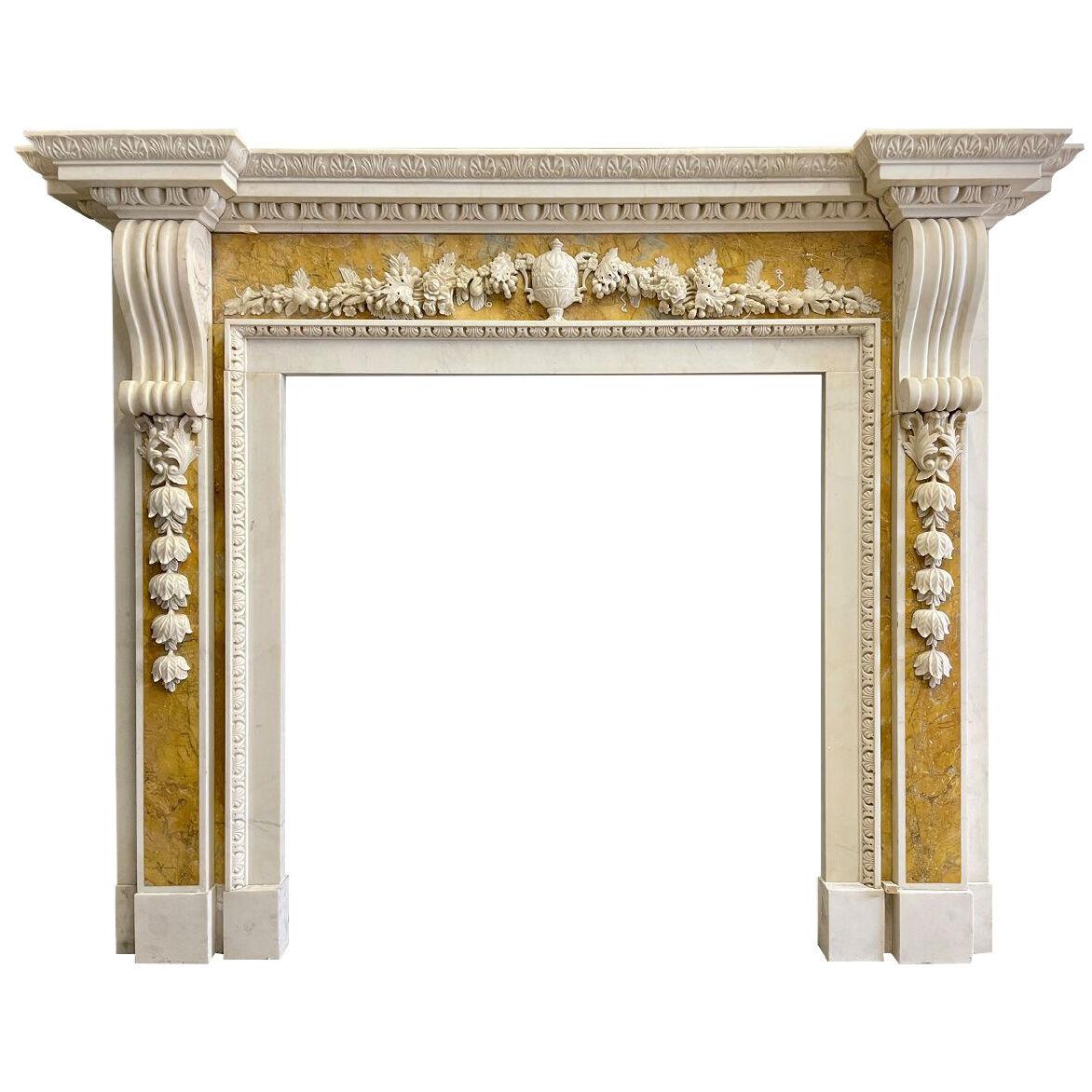 A Georgian Style White and Siena Marble Fireplace Mantel 