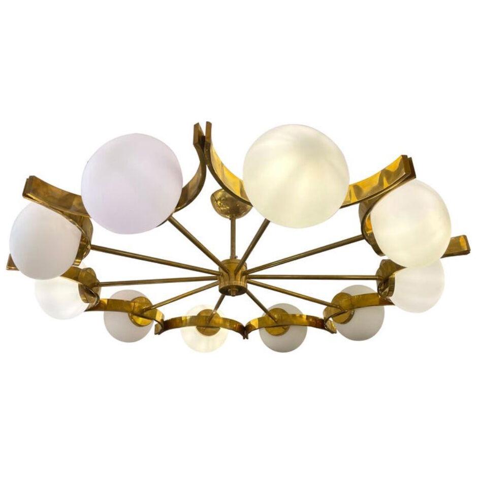 Modernist Italian Chandelier in Brass with 10 Arms, Circa 1960