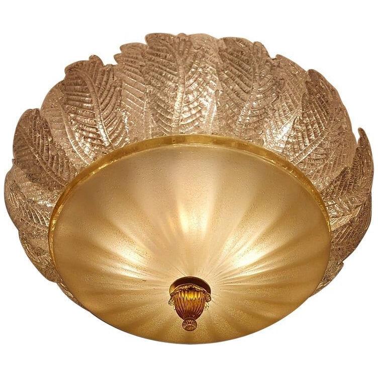 Barovier Flower Ceiling Lamp Murano with Gold Inclusion, Italy 1930s