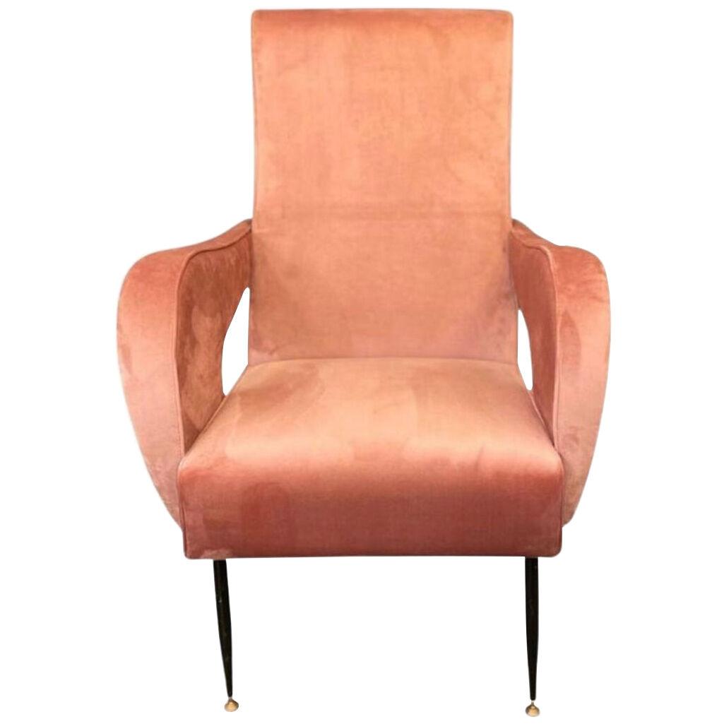 Mid-Century Italian Armchair in Pink Velvet