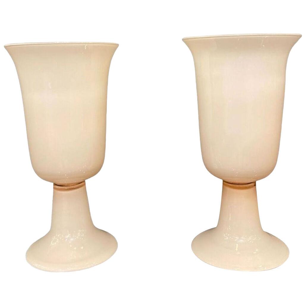 Pair of Pink Murano Glass Vases