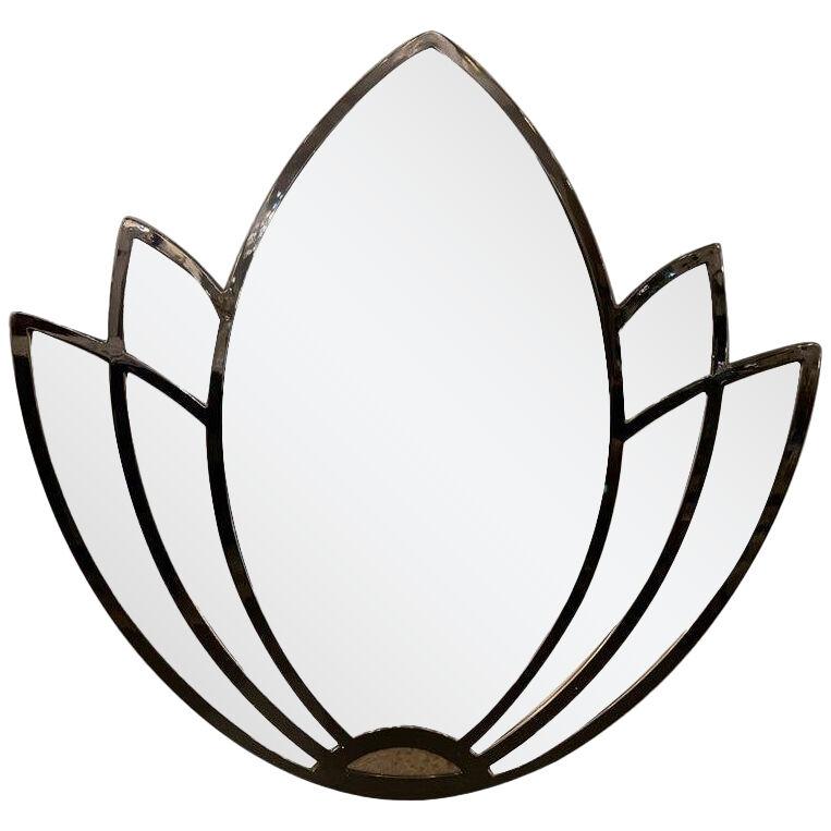 Large 'Water Lily' Black Frame Mirror, Italy 1970s
