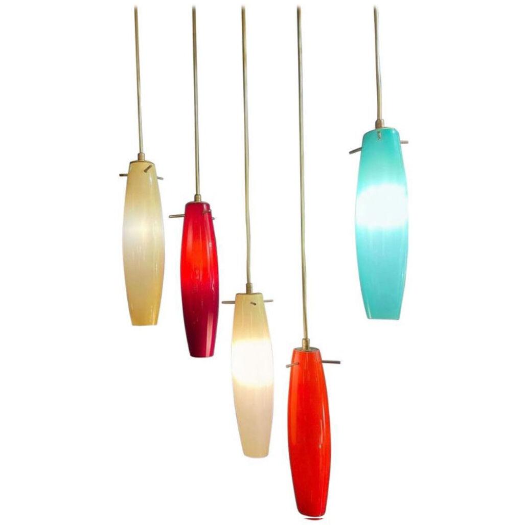 Set of 9 Convex-Shaped Ceiling Pendants in Murano Glass, by Pianon