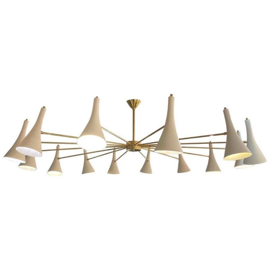 Italian Modernist Chandelier in Brass with 14 Arms, circa 1970