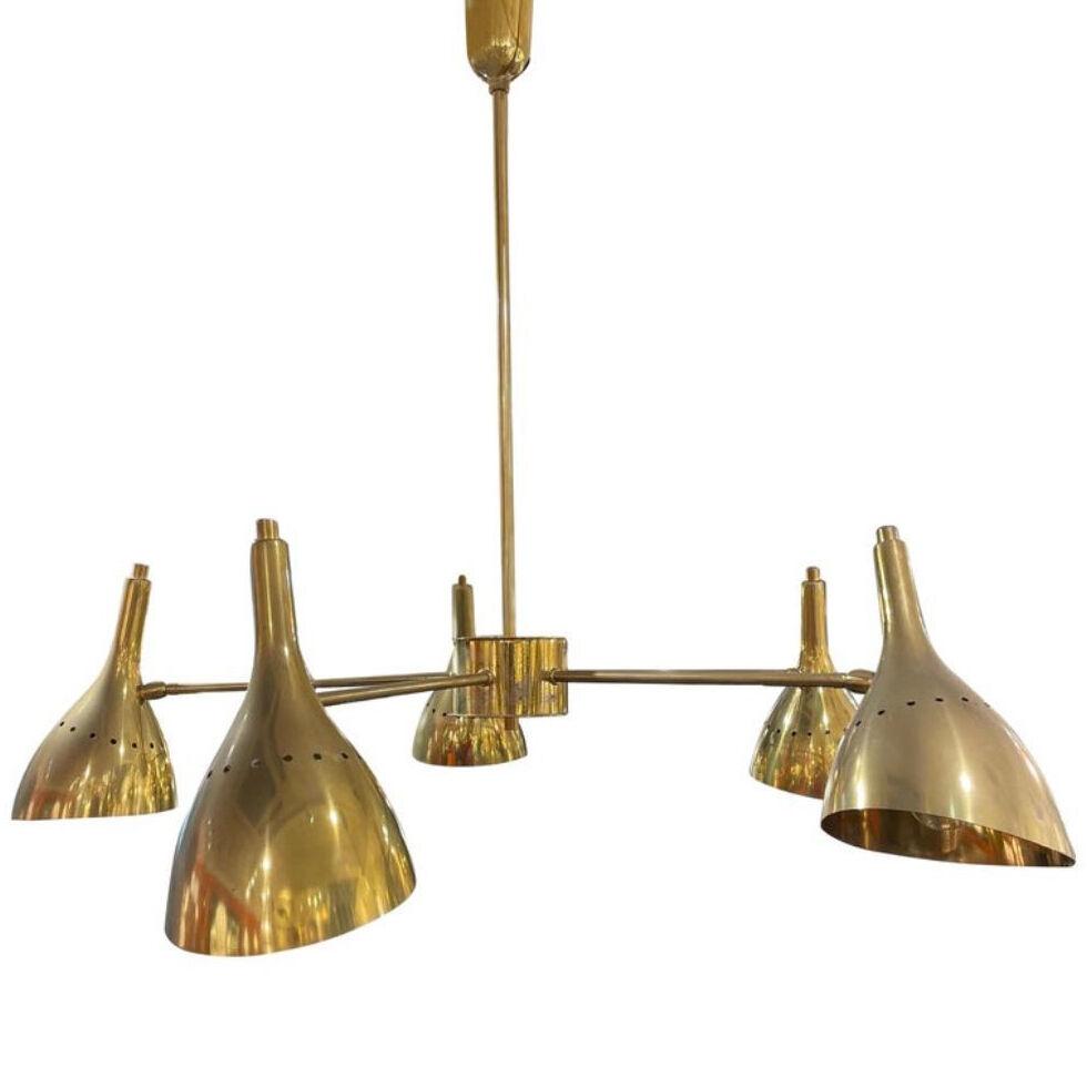 Italian Chandelier in Brass with 5 Arms, circa 1970