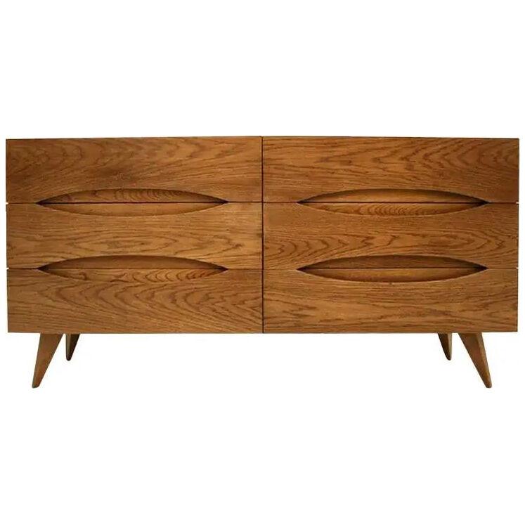 L.a. Studio Mid-Century Modern Style Walnut Wood Italian Six Drawers Sideboard