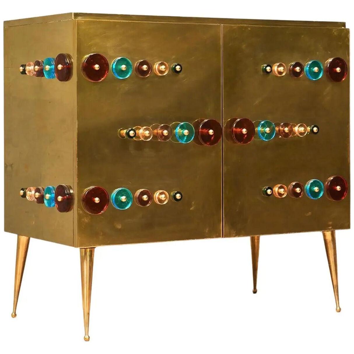 Murano Glass and Brass Mid-Century Sideboard, 2000