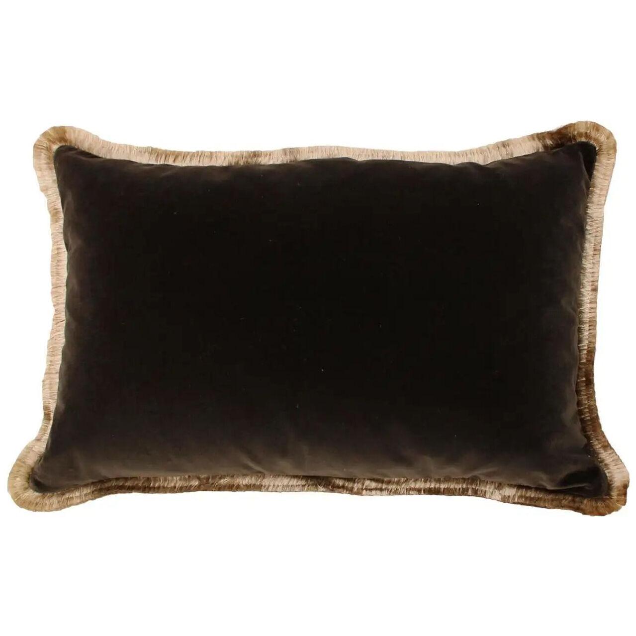Velvet Cushion in Cotton with Double Tinsel Trim and Linen Back