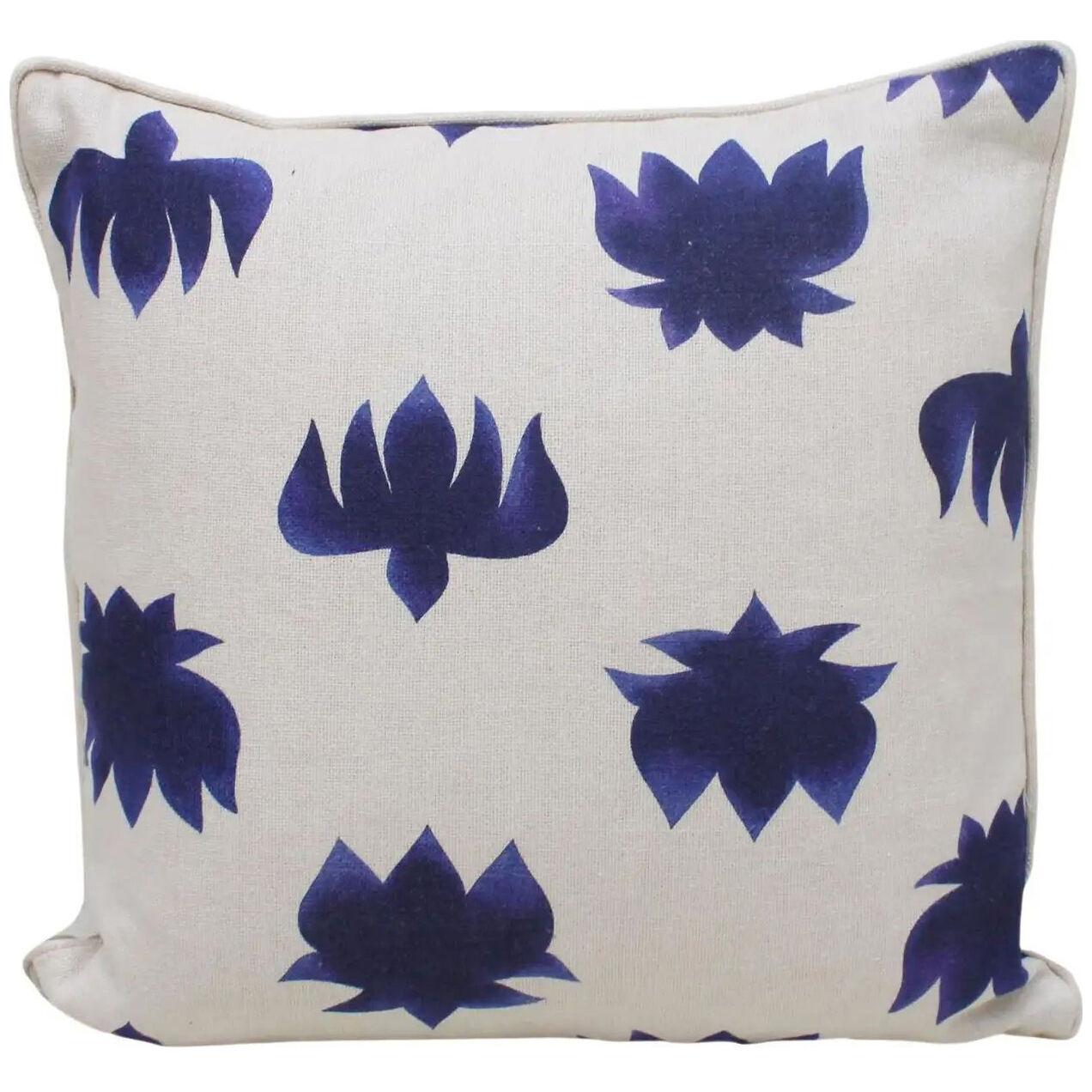 Contemporary Pillow in Linen and Flower Print