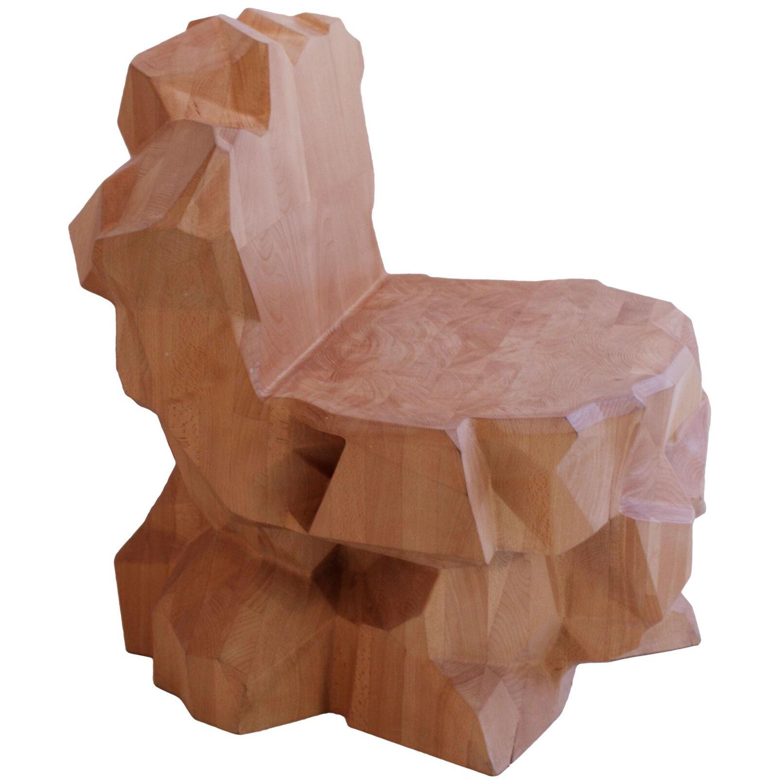 "Mineral" Faceted Sculptural Chair in Wood by Dagoberto Rodriguez
