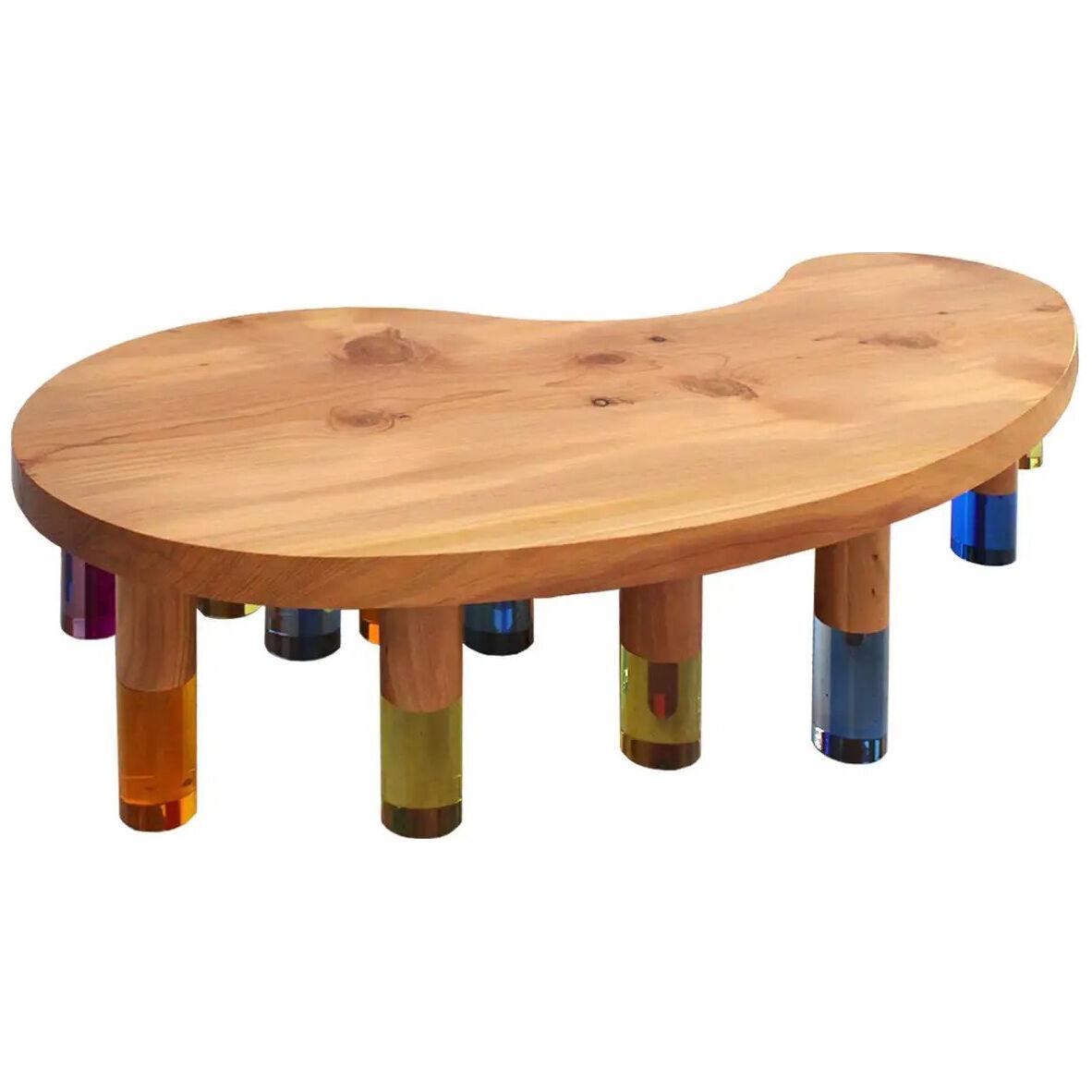 Studio Superego Modern Wood and Multicolor Plexiglass Italian Coffee Table