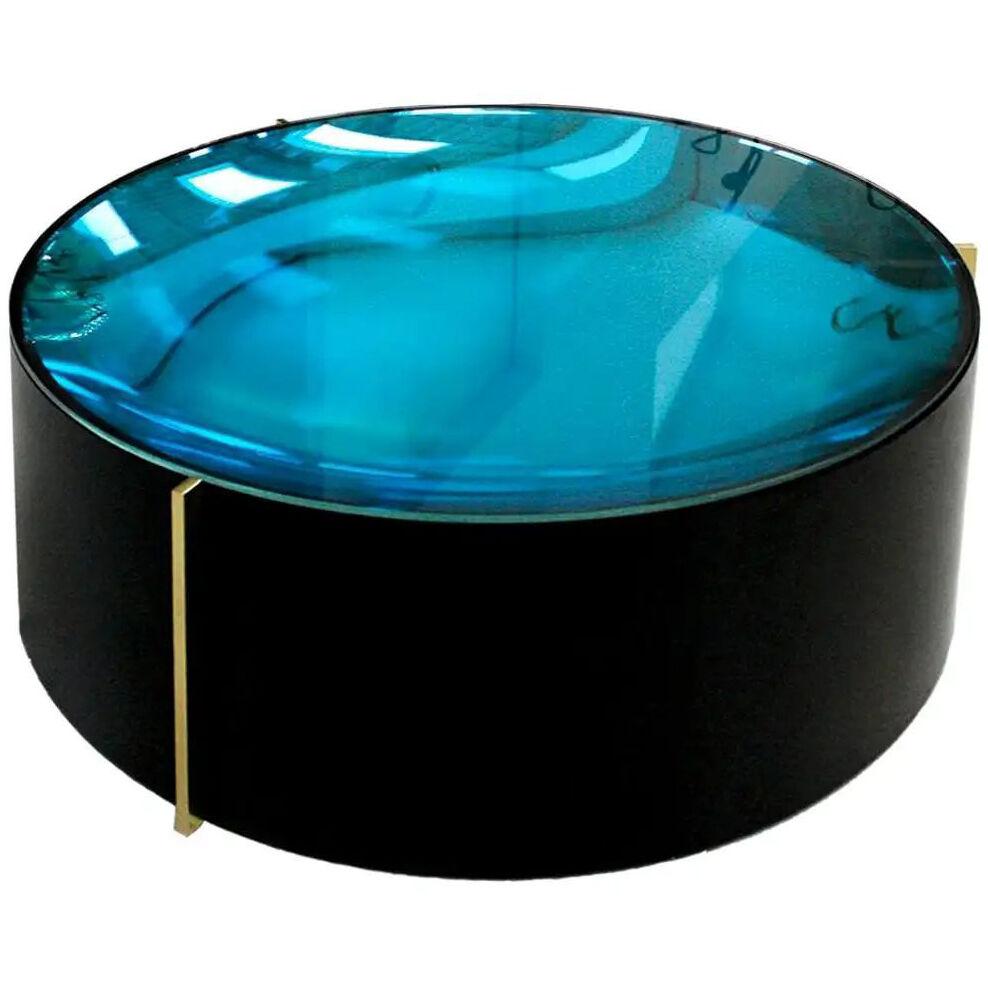 Mid-Century Modern Style Colored Glass Metal and Brass Italian Coffee Table
