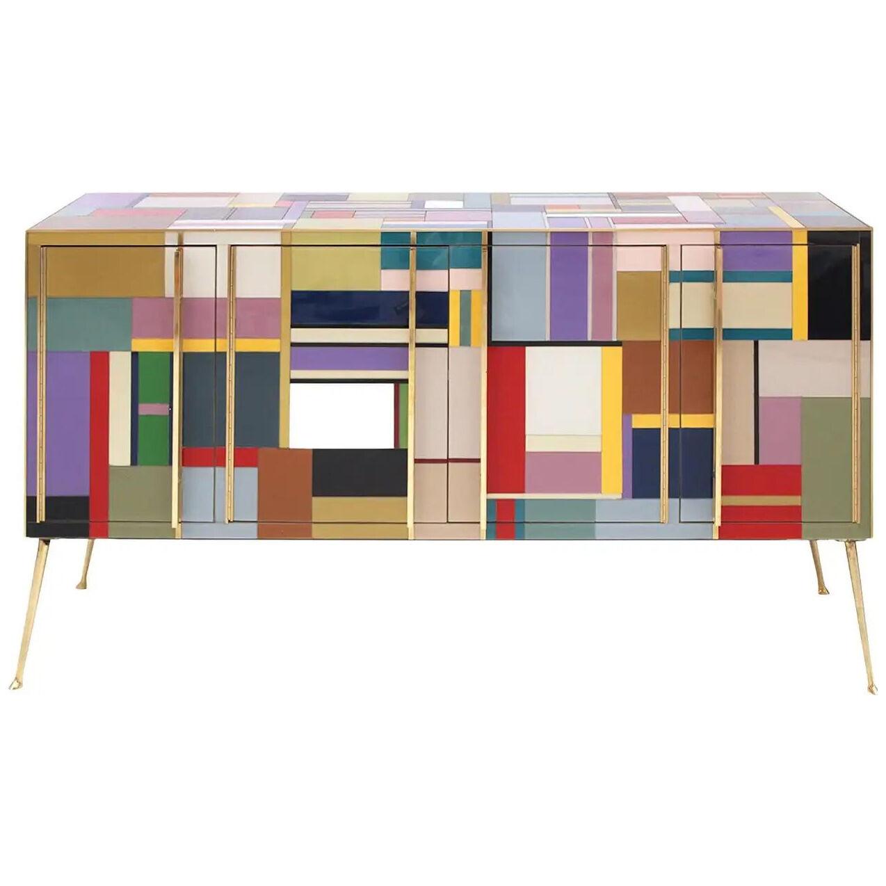 Mid-Century Sideboard, Newly Retrofitted in Contemporary Murano Glass