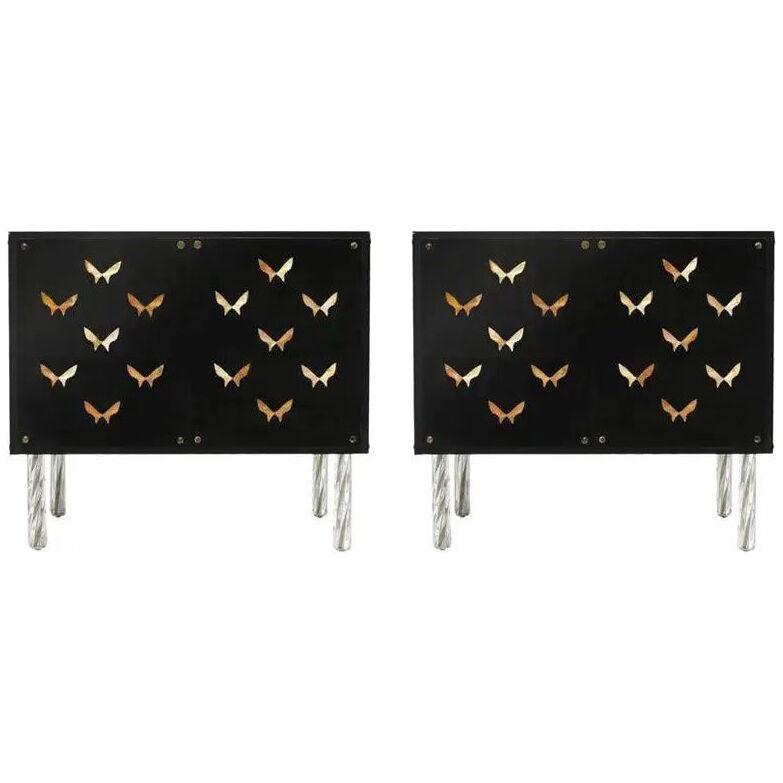 Contemporary Wood and Dark Glass Pair of Sideboards Designed by L.A. Studio