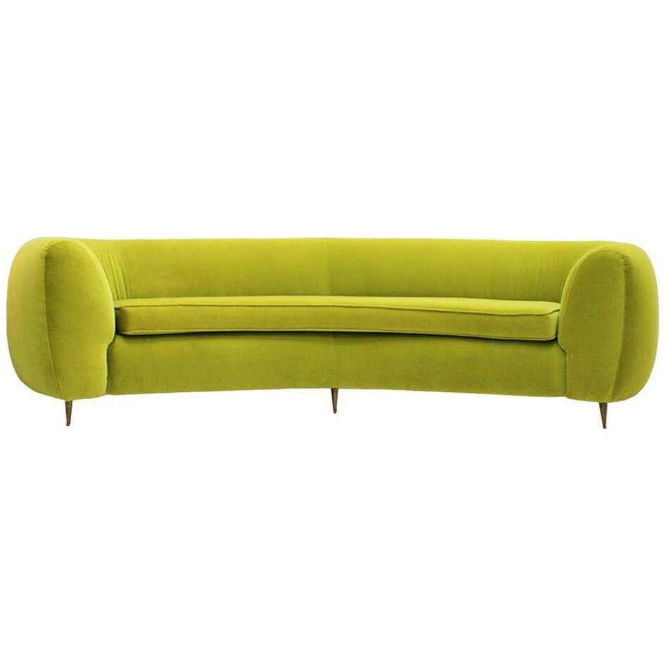 L.A. Studio Contemporary Lime Cotton Velvet Curved Italian Sofa