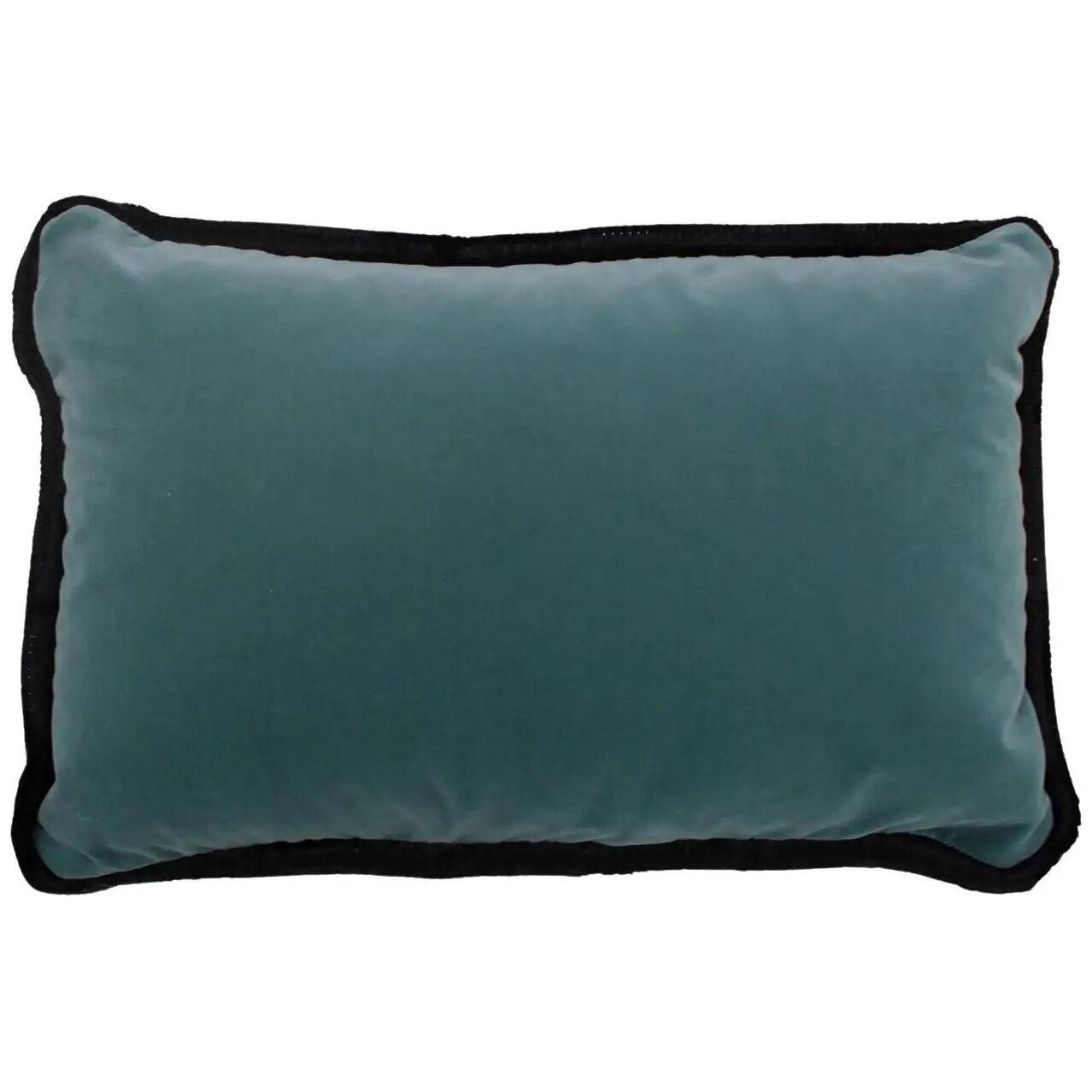 Turquoise Velvet Cushion in Cotton with Double Tinsel Trim and Linen Back