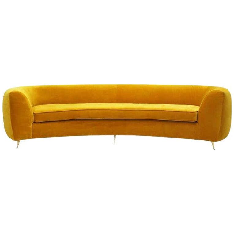L.A. Studio Curved Yellow Sofa of Six-Seat Manufactured in Italy