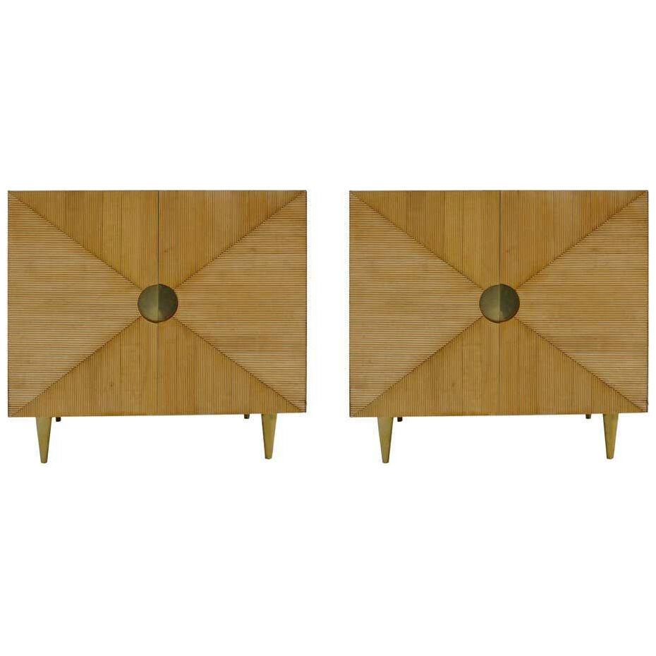 L.a. Studio Mid-Century Style Ashwood and Brass Pair of Italian Sideboards