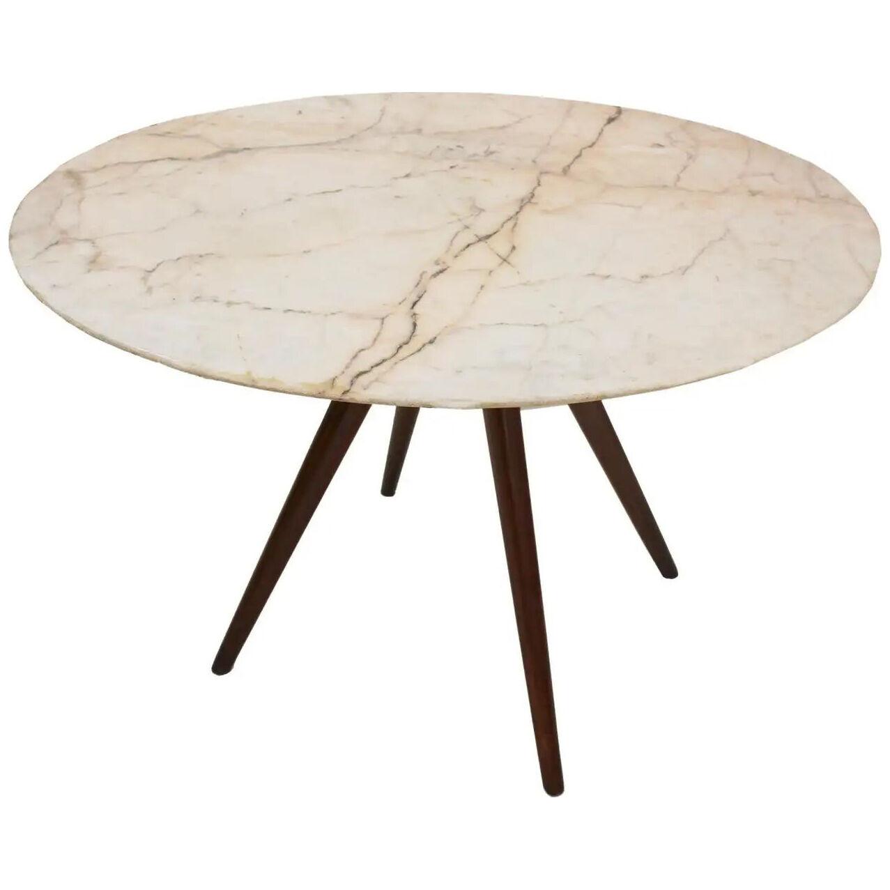 Marble and Oak Pedestal Table, 1950s