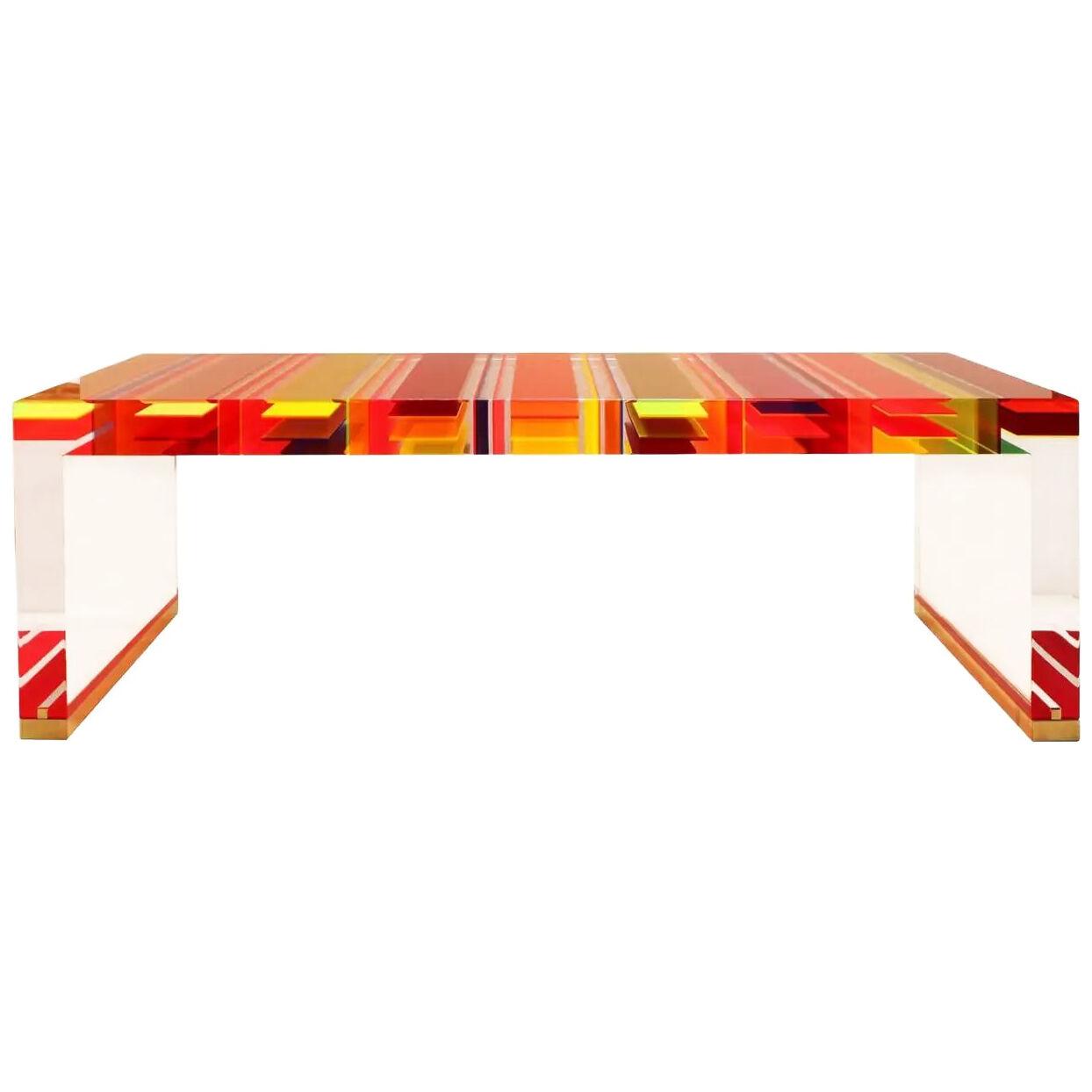 Studio Superego Modern Multicolor Plexiglass and Brass Feet Italian Coffee Table