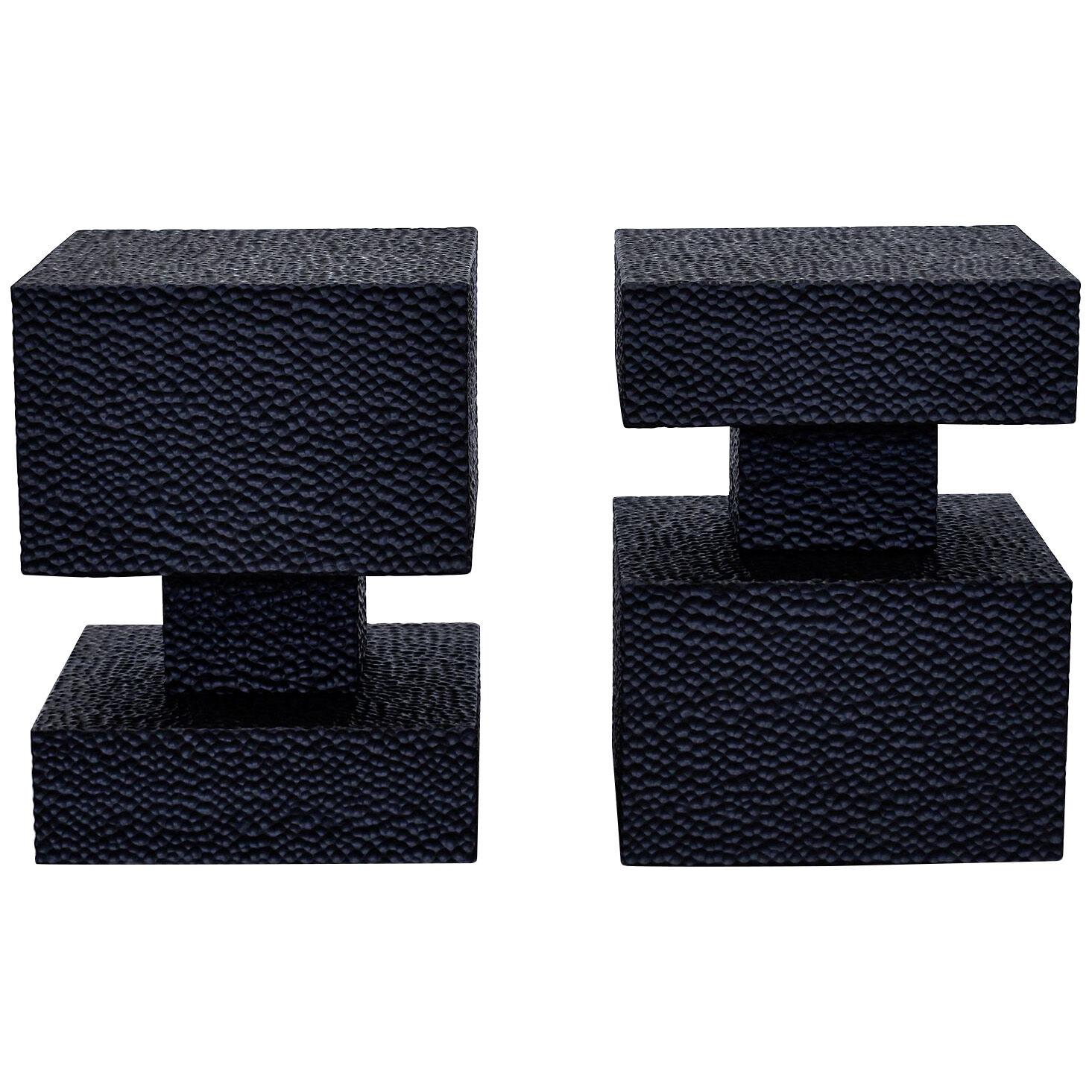 Pair of contemporary carved and blackened maple, Square Revert End Tables