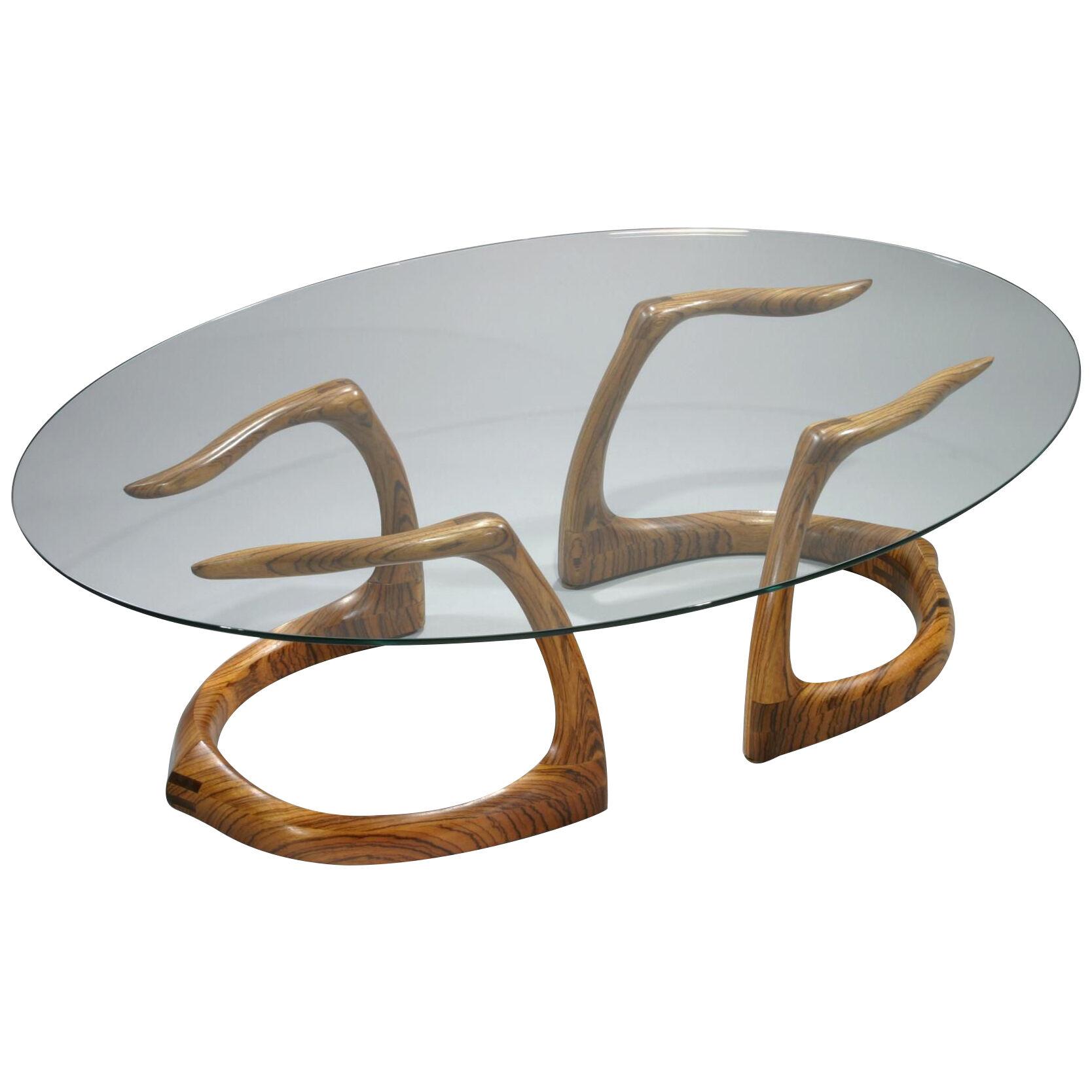 Mid century zebra wood and glass, Sternum Coffee Table 