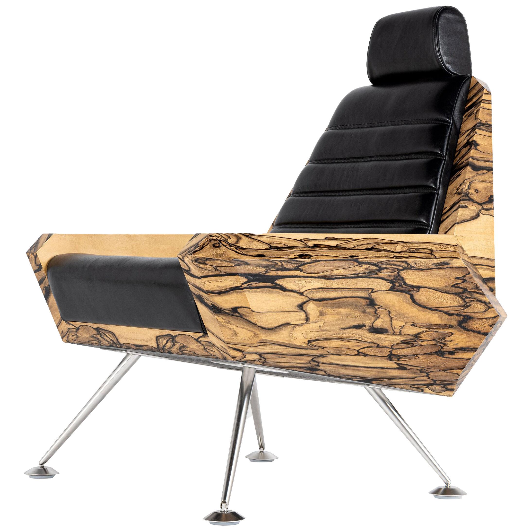 Contemporary ebony veneered wooden single chair ‘Capitaine II’