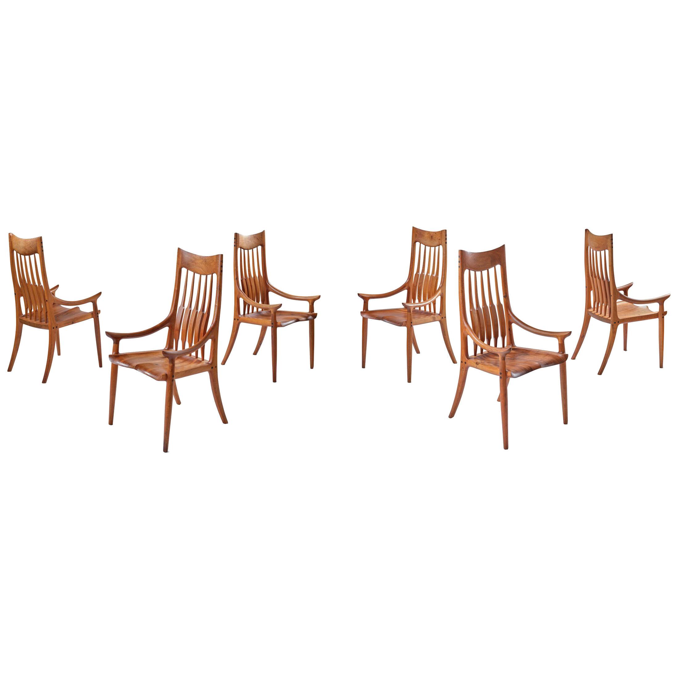 Set of 6 High Back Dining Chairs by Sam Maloof, 1983