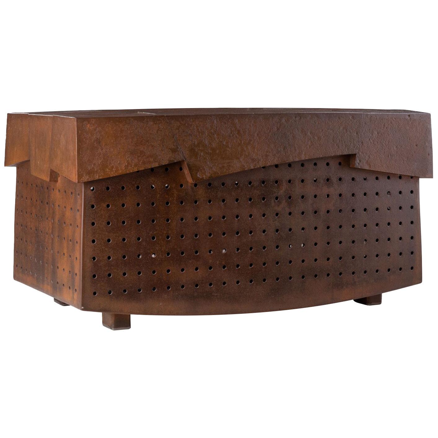 Mid century forged iron and steel ark bench