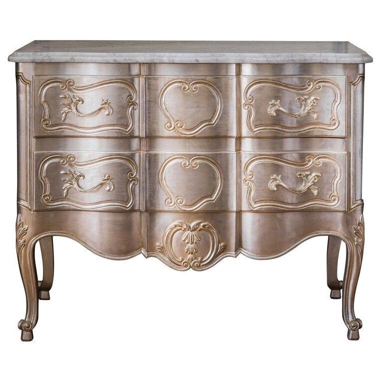 LXV Style Chest of Drawers in Hand Gilded Silver Finish