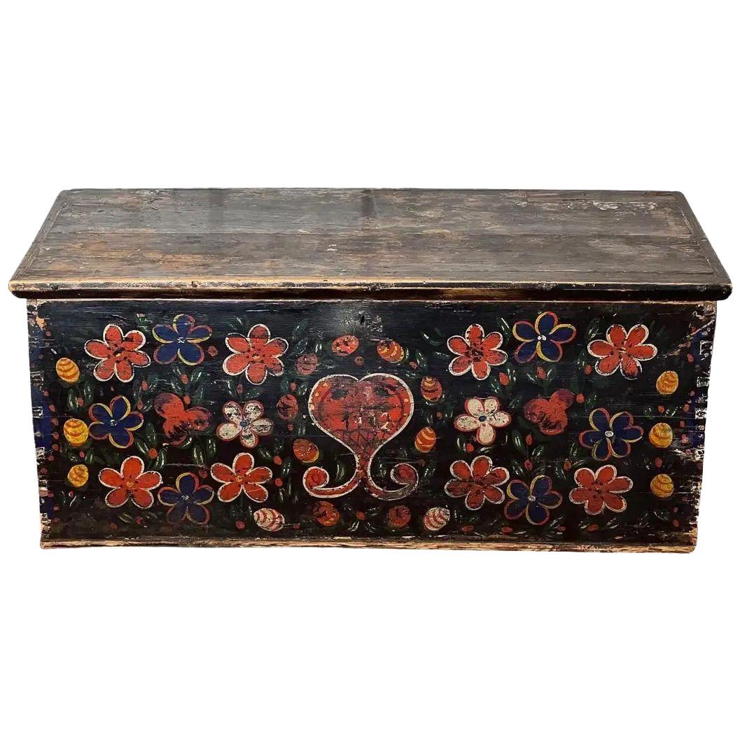 Late 19 C Hand Painted Chest from Brittany, France