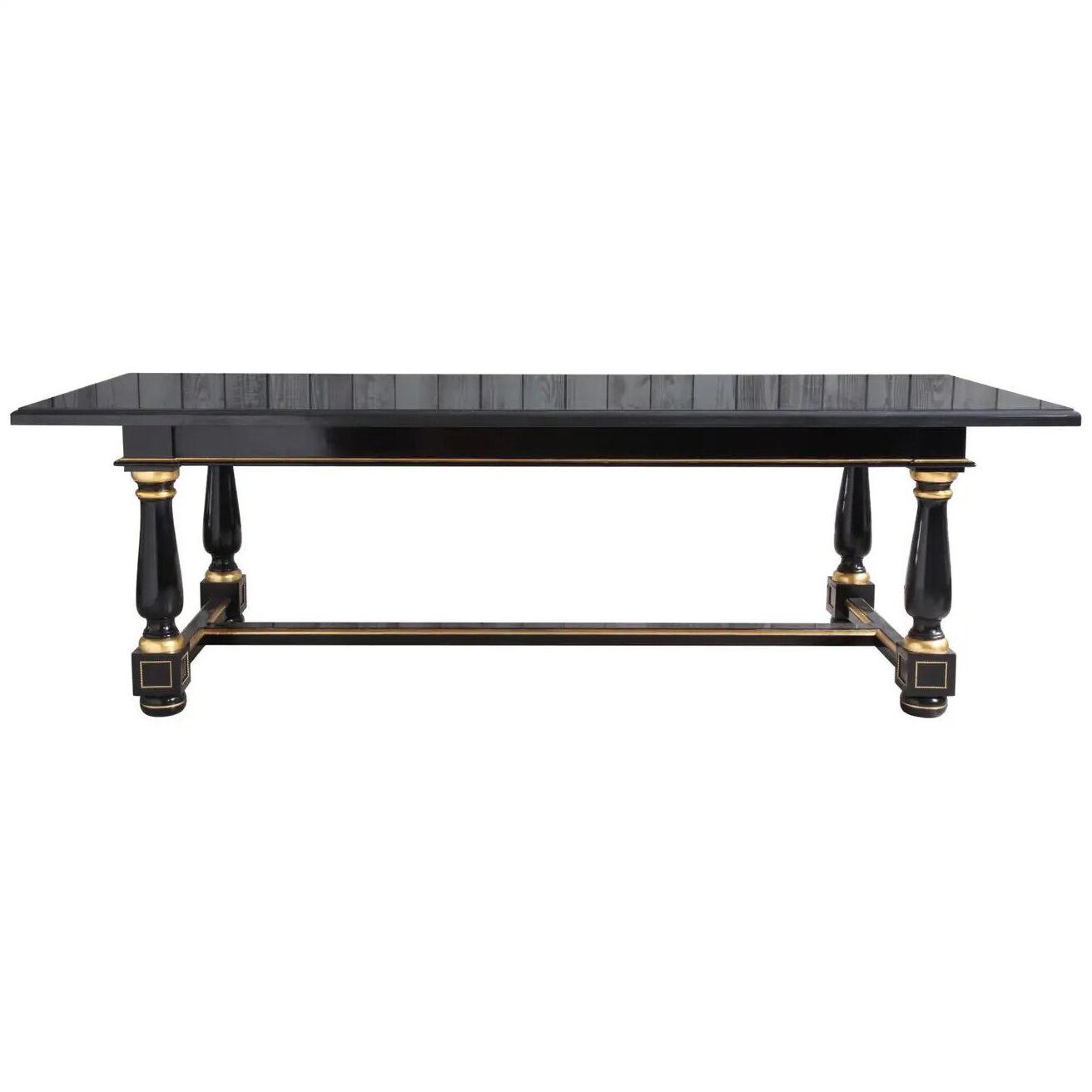 Dining Table Black Lacquered with Gold Highlights and Ormolu Pearls