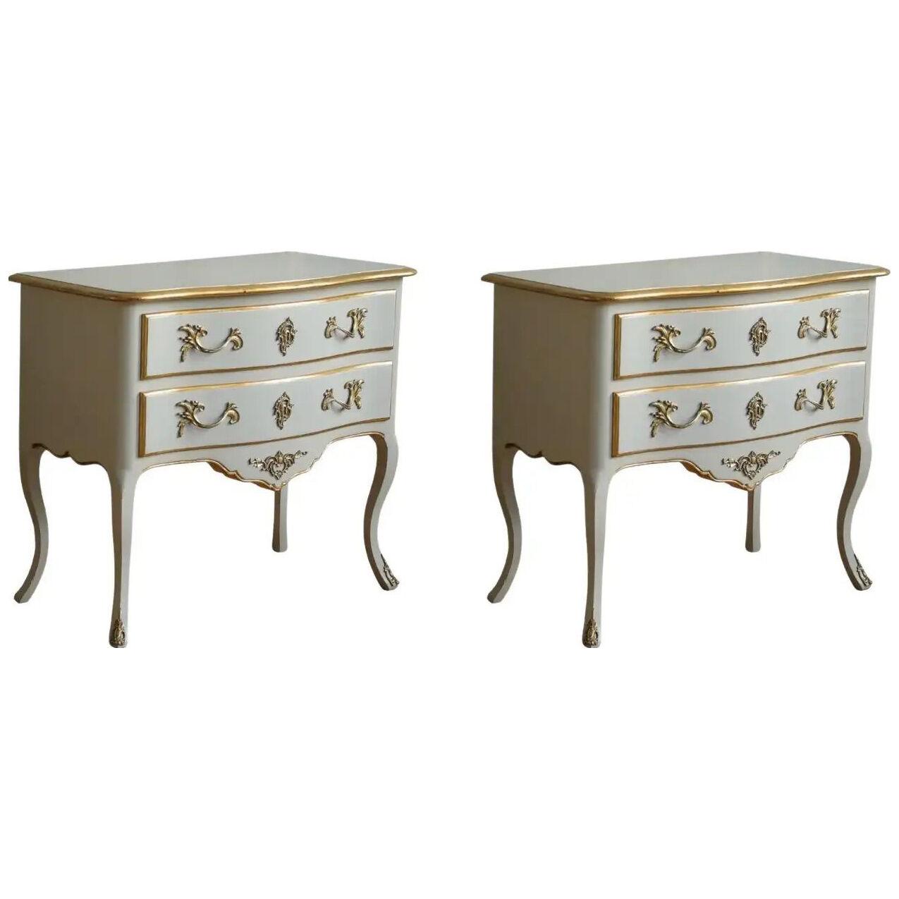 Pair of Gilt Wood & Painted Louis XV Style Bedside Tables/Chest of Drawers