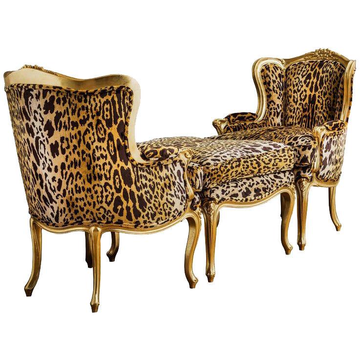 Louis XV Style Giltwood Duchesse Brissée, Chaise Longue & Pair of Chairs