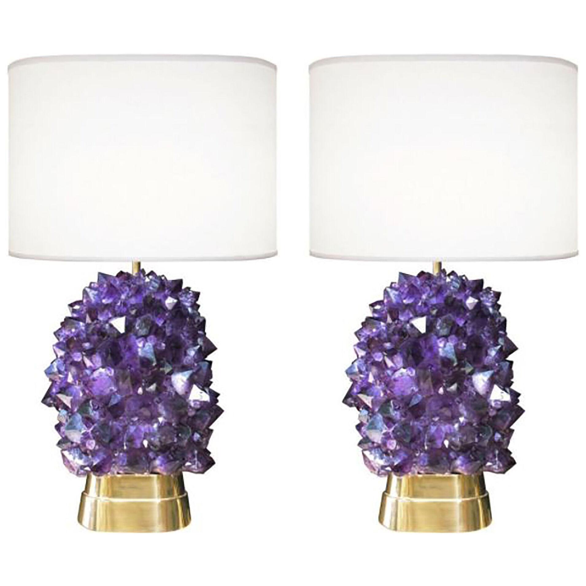Pair of Amethyst and Bronze Lamps