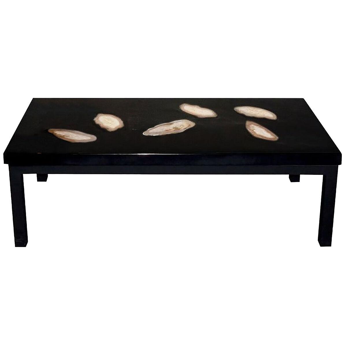 Signed Ado Chale Black Resin and Agate Coffee Table