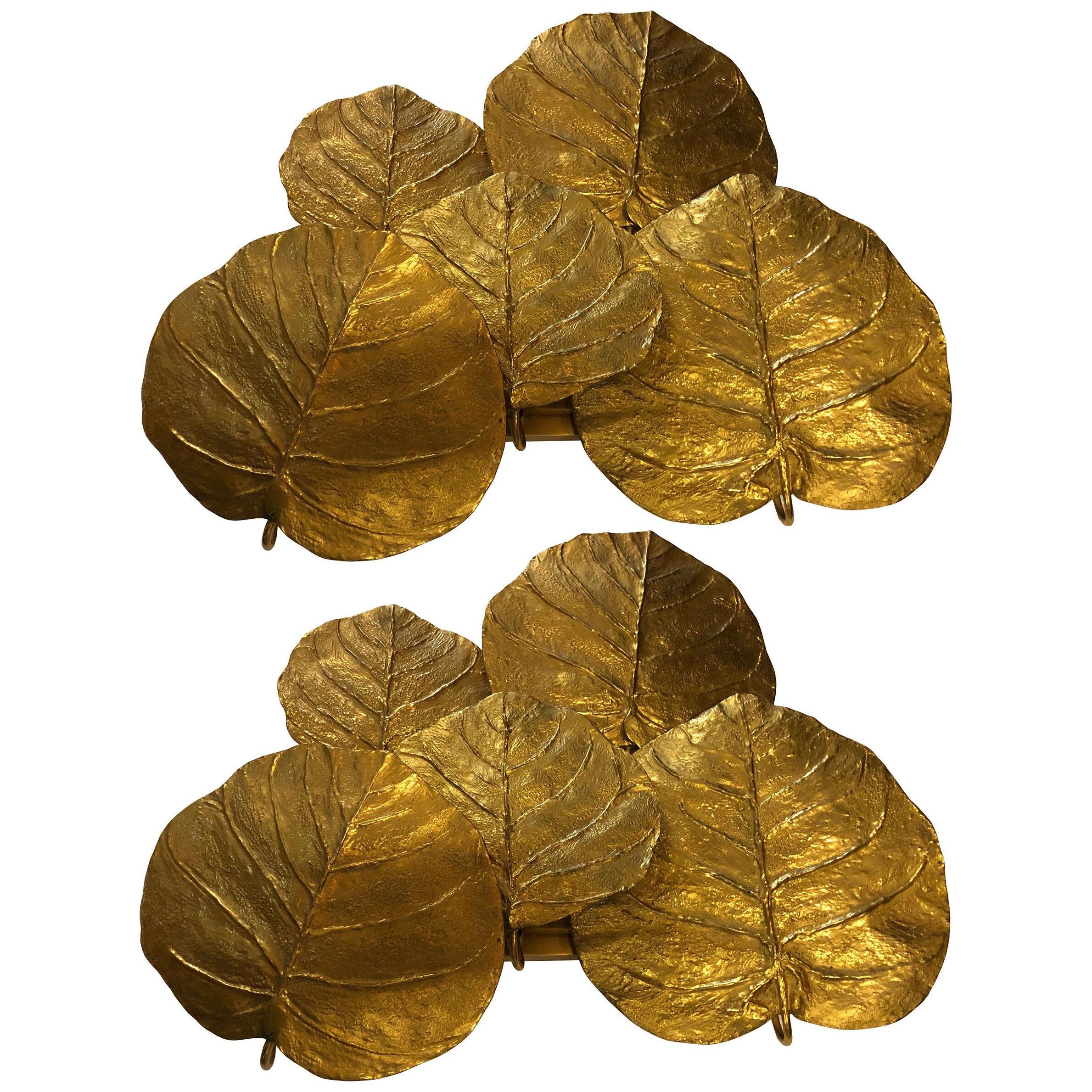 Pair of Gilt Bronze Leaf Sconces by Chrystiane Charles for Maison Charles