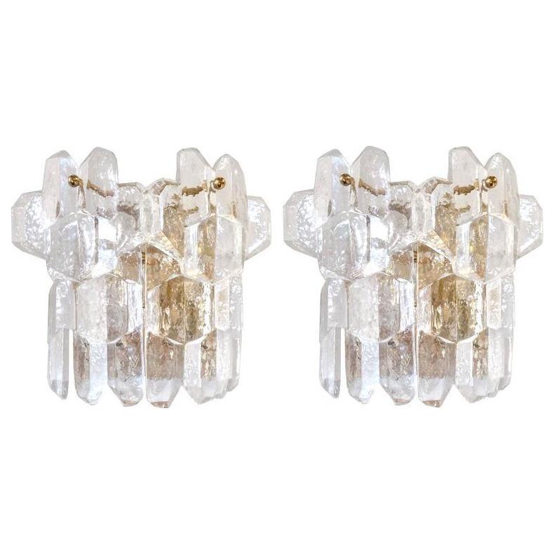Pair of J. T. Kalmar Thick Textured Glass Sconces (three pair available )