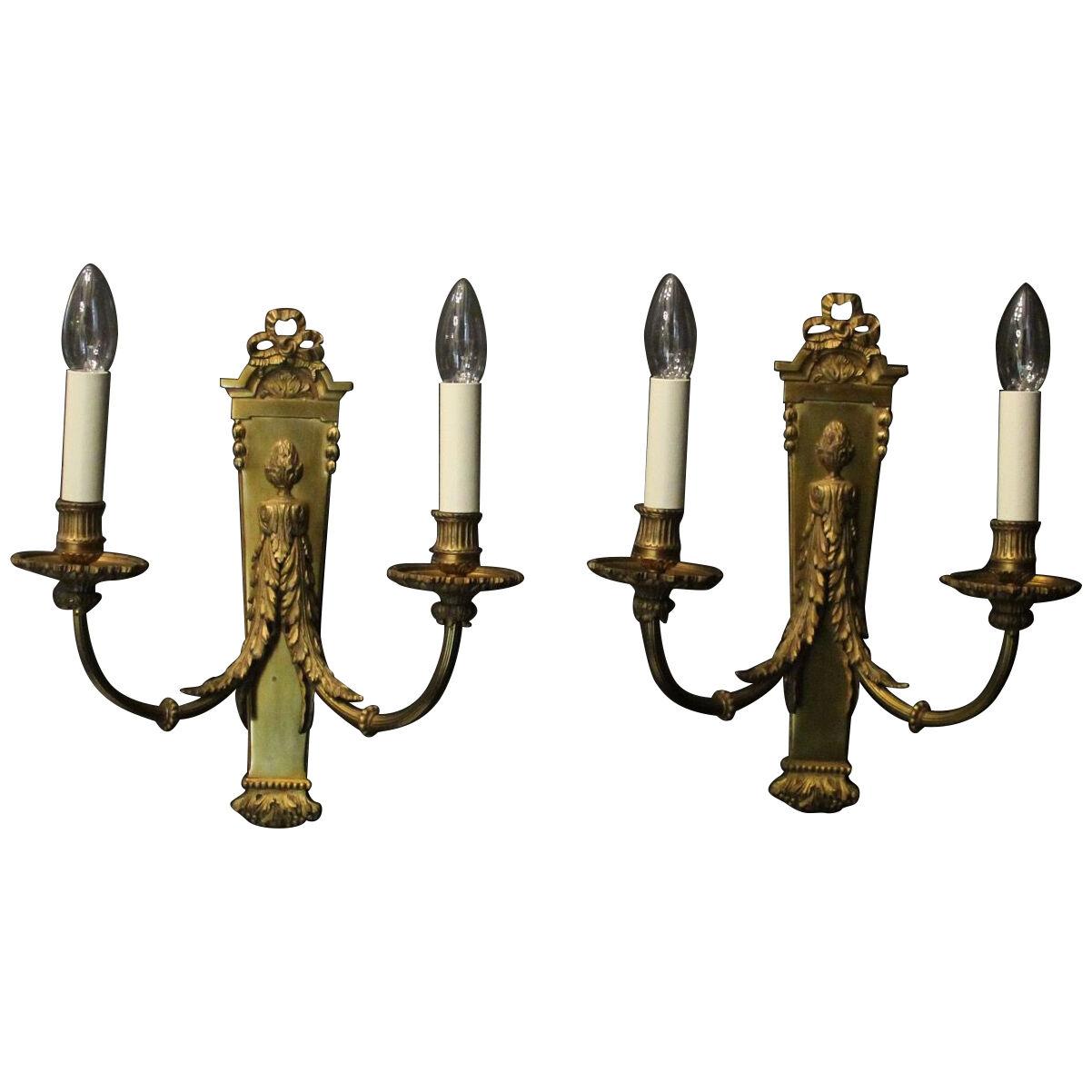 French Pair Of Bronze Antique Wall Lights