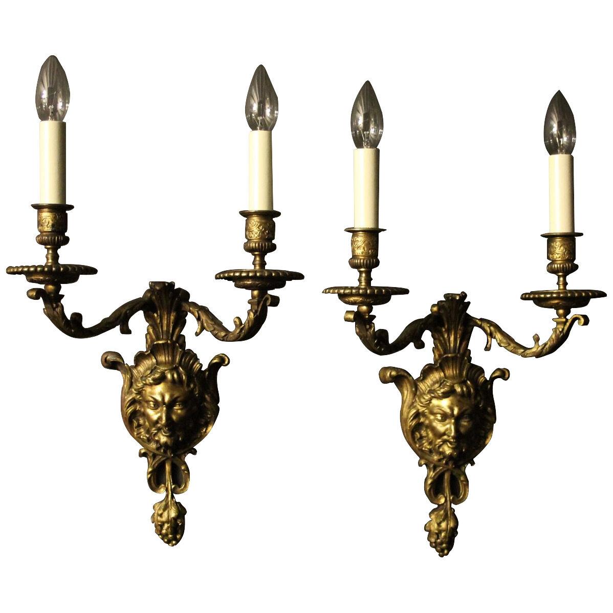 French 19th C Bronze Antique Wall Sconces