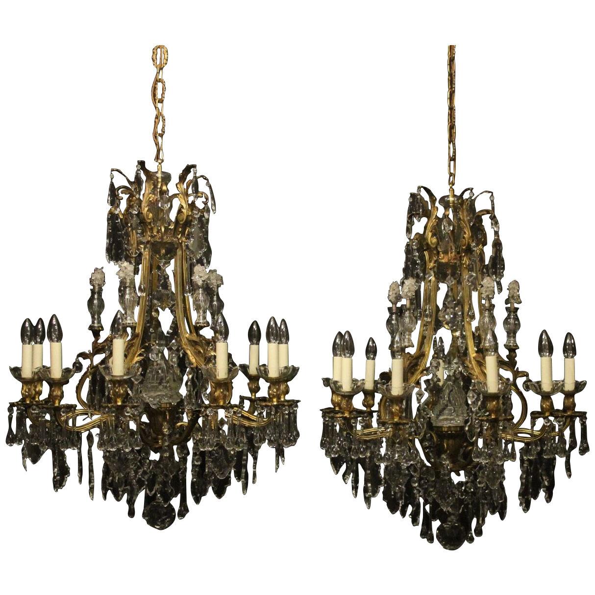 French Pair Of Gilded Bronze Antique Chandeliers