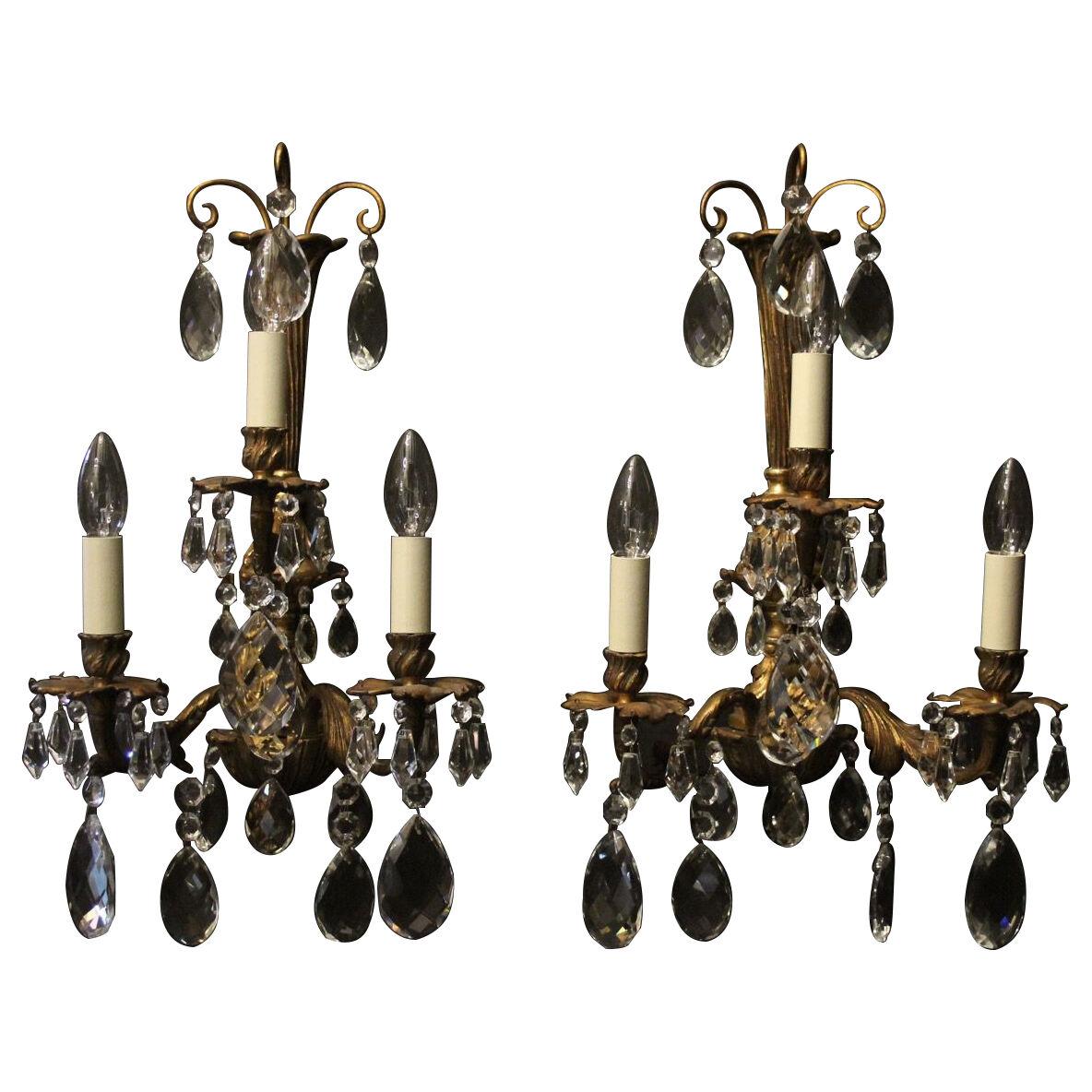 French Pair Of Bronze Triple Arm Wall Lights