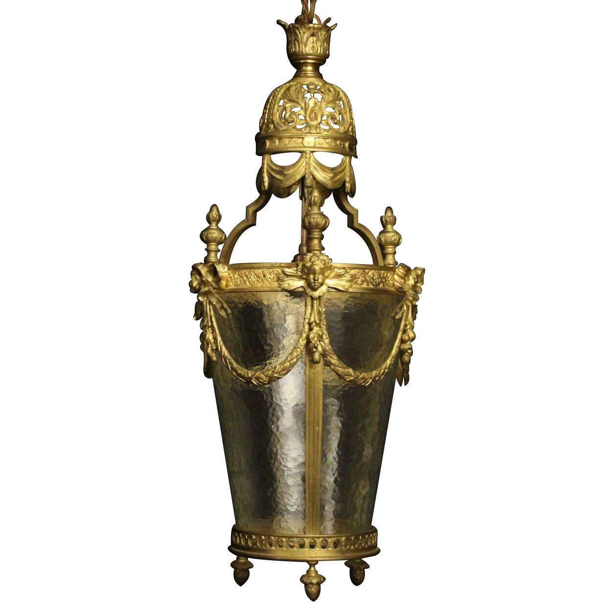 English 19th C Bronze Antique Hall Lantern