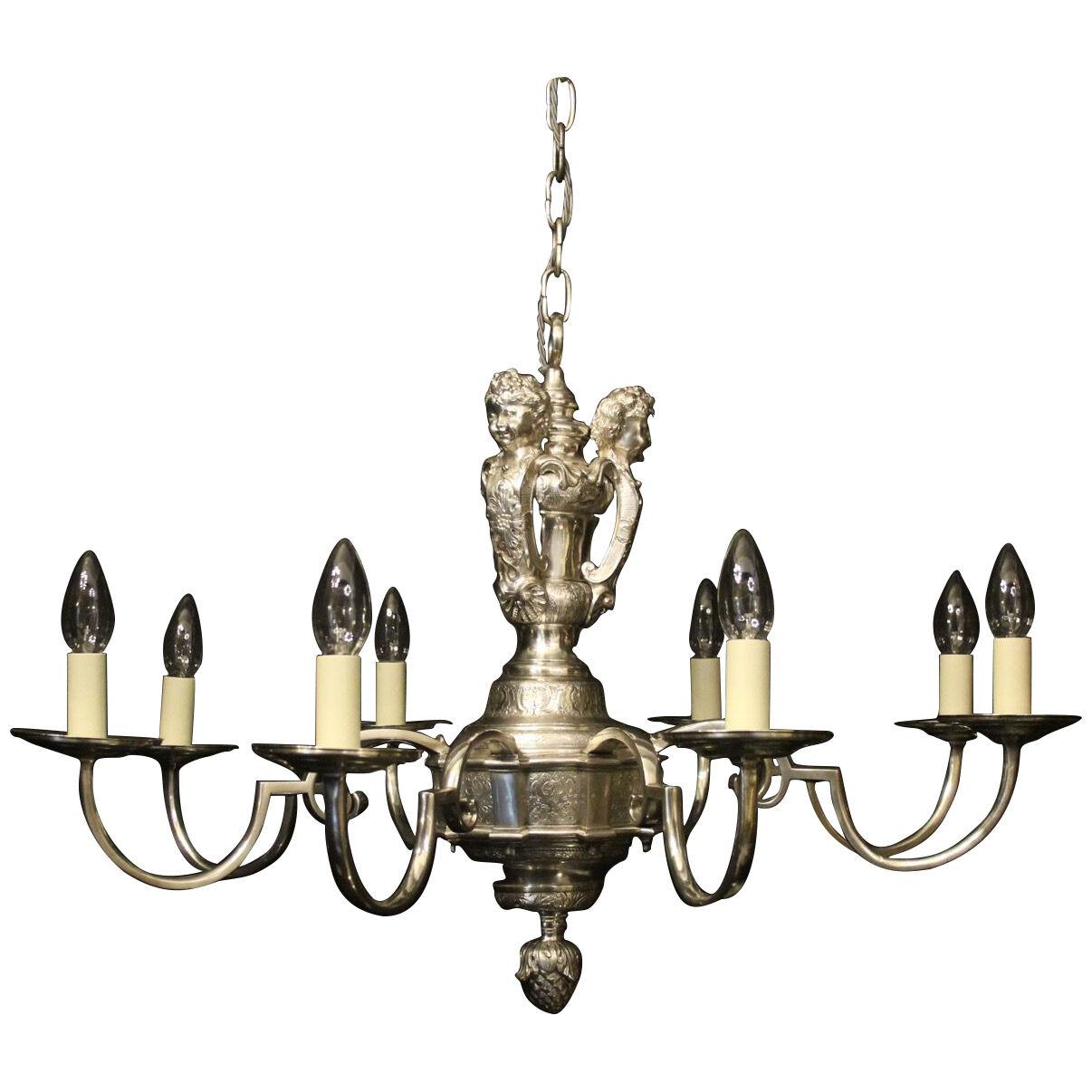 English Silver Plated 8 Light Antique Chandelier