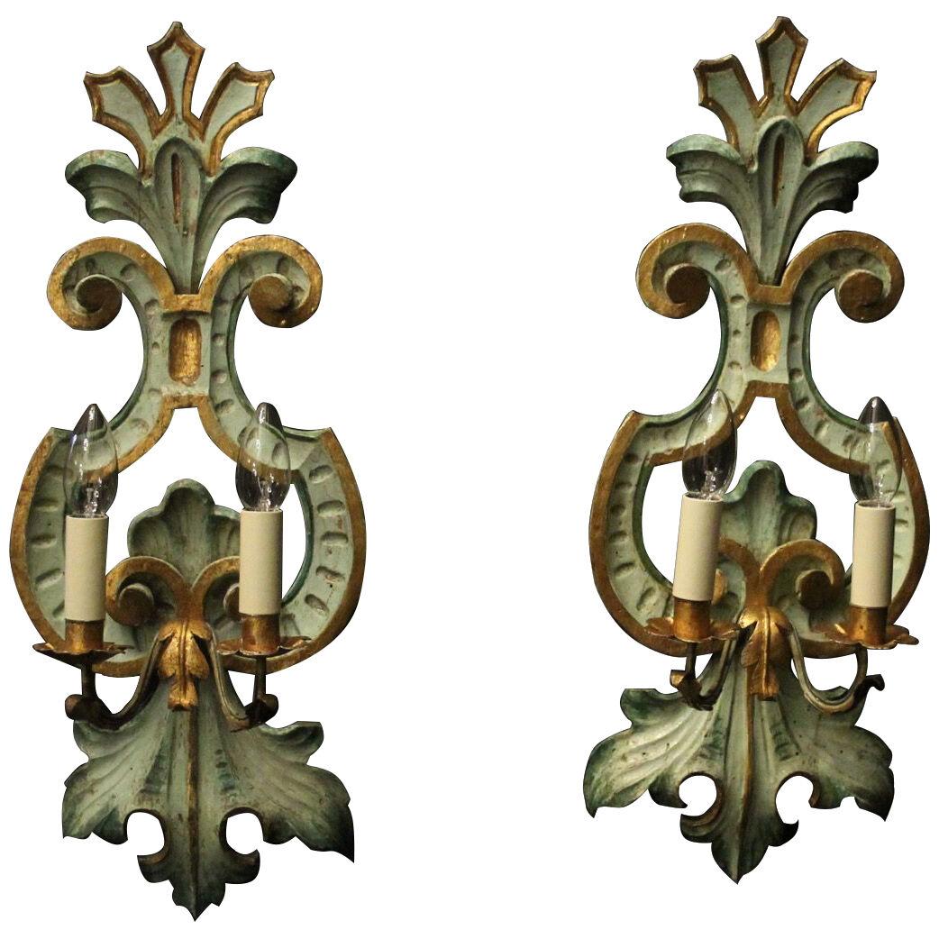 Italian Pair Of Polychrome Antique Wall Lights