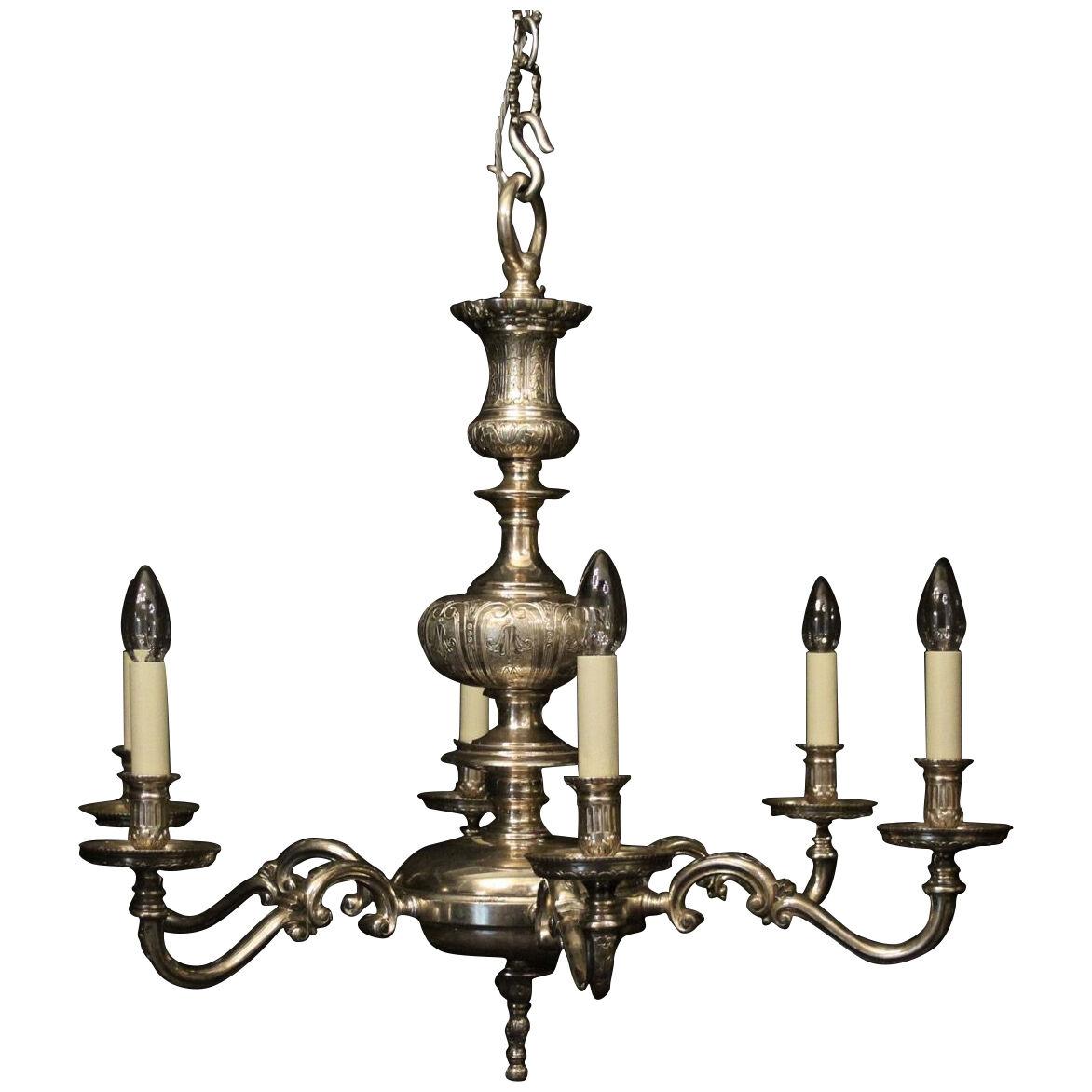 English Silver Plated 6 Light Antique Chandelier