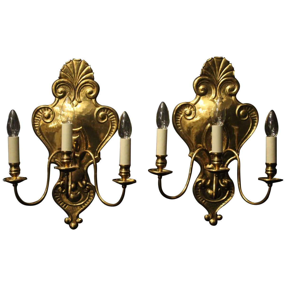 French Pair Of Triple Arm Antique Wall Lights