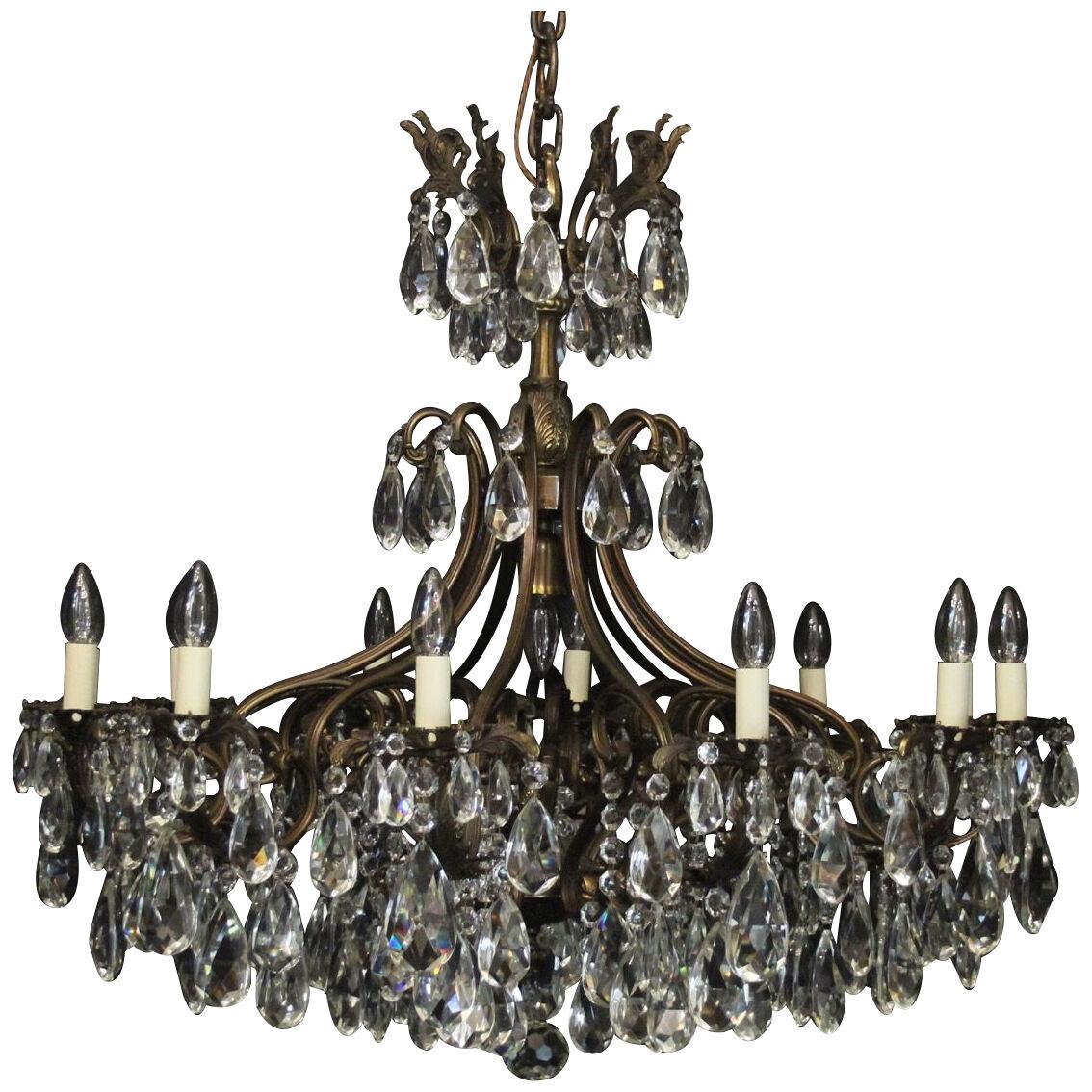 Italian Large Pair Of Crystal Antique Chandeliers